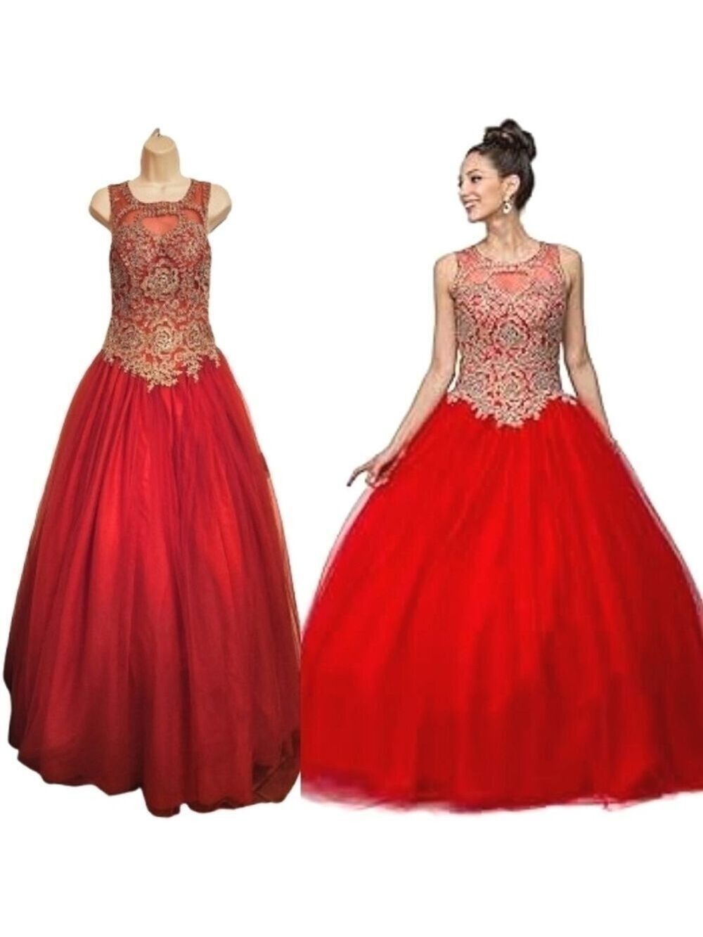 Layla K Red Gold Beaded Ball Gown Dress Size 6